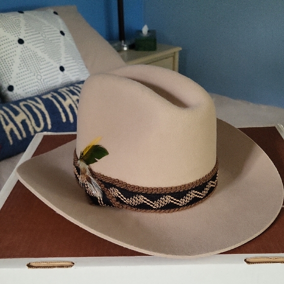 Beige Western Hat with Feather Accent - Picture 1 of 7